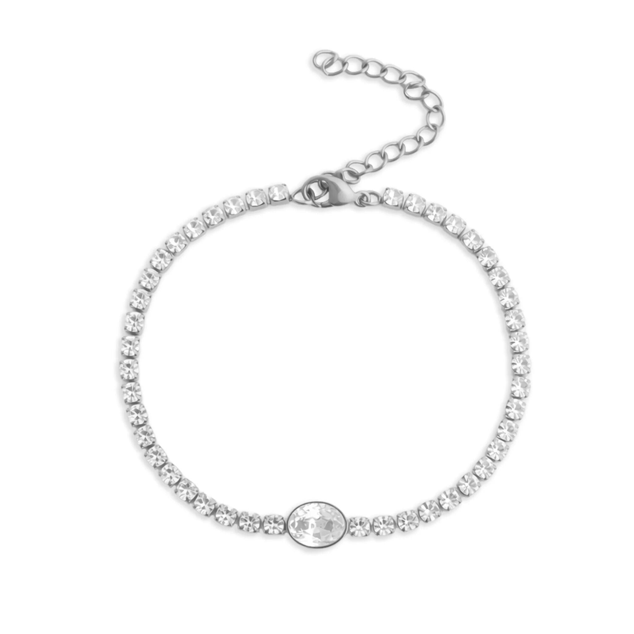 Gold Tennis Bracelet – 18K Gold Jewelry Oval Stone Stainless Steel Bracelet - Bracelets | Sunflower Soul Boutique