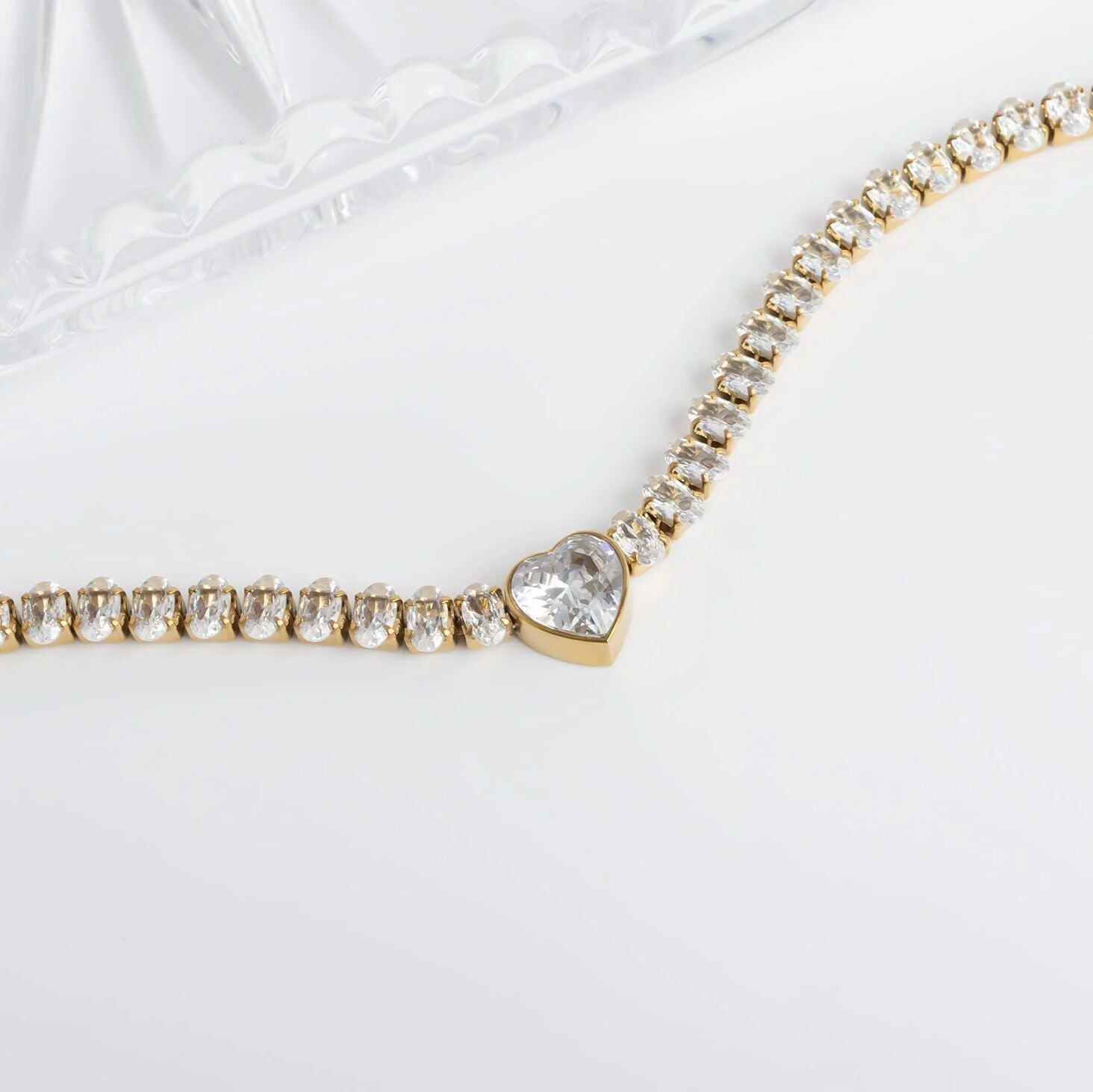 Gold Tennis Bracelet – Heart CZ Marquis Cut Stone | Stainless Steel Box Clasp - Bracelets | Sunflower Soul Boutique