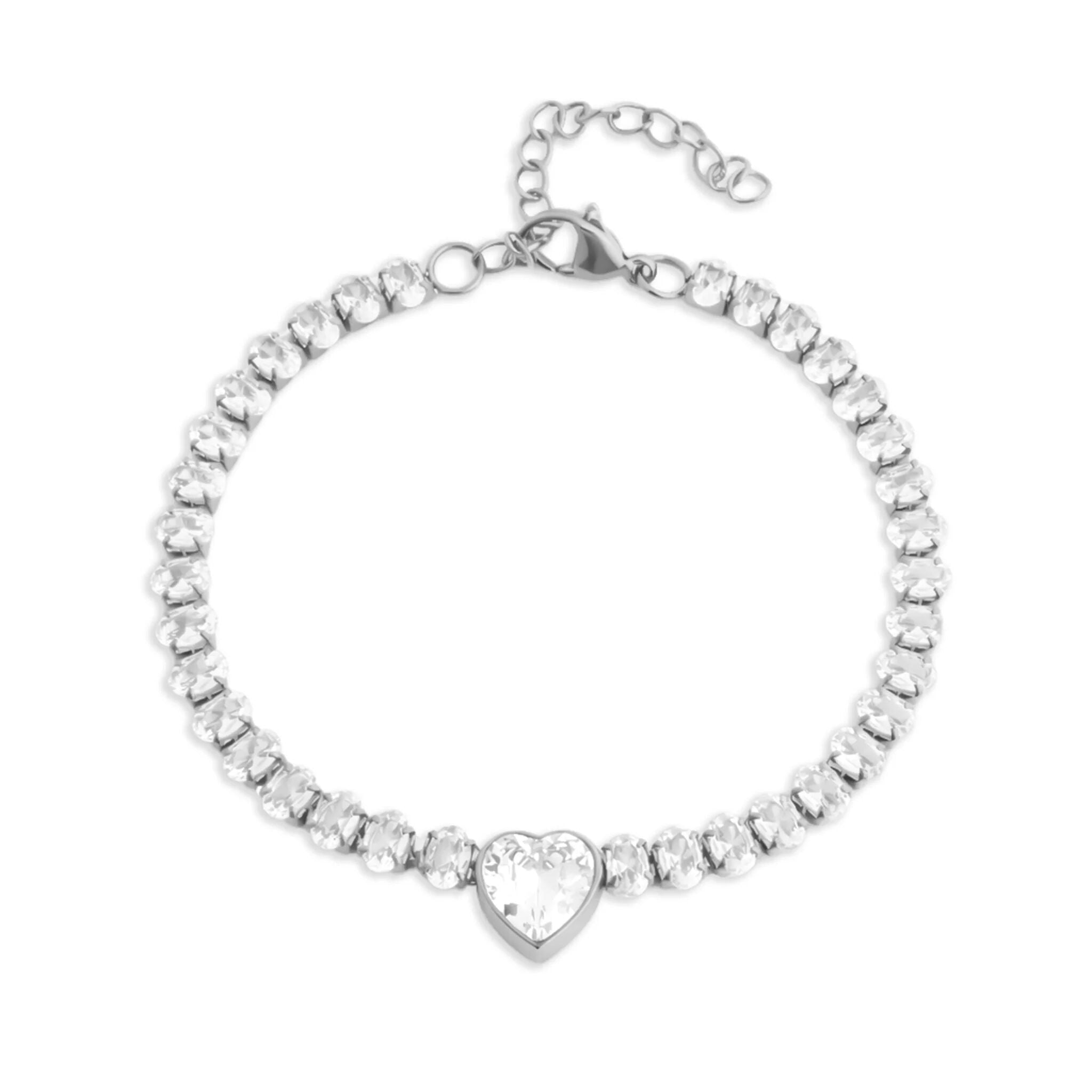 Gold Tennis Bracelet – Heart CZ Marquis Cut Stone | Stainless Steel Box Clasp - Bracelets | Sunflower Soul Boutique