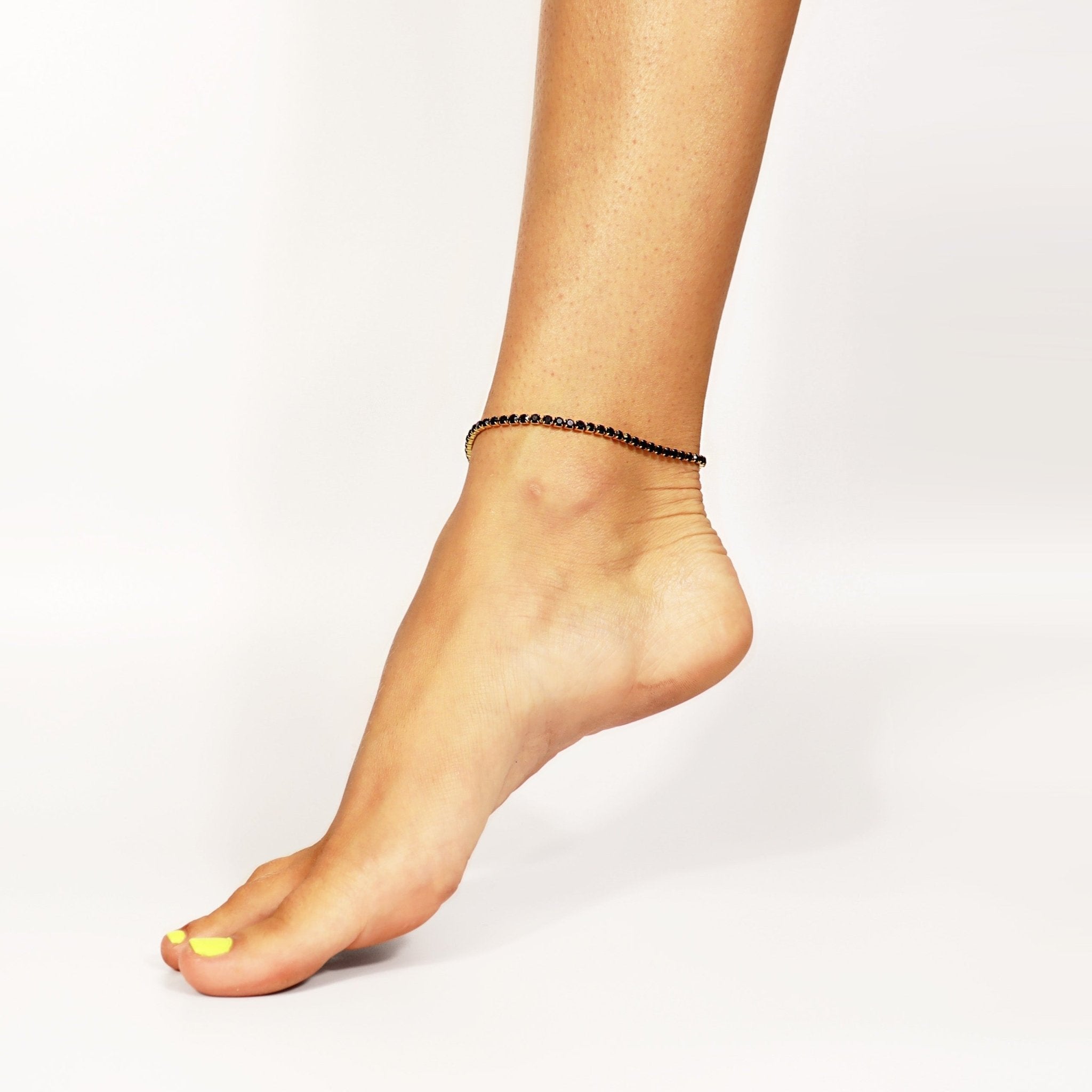Gold Tennis Chain Bracelet – Adjustable 18K Gold Plated Stainless Steel With Jet Rhinestones - Bracelets | Sunflower Soul Boutique