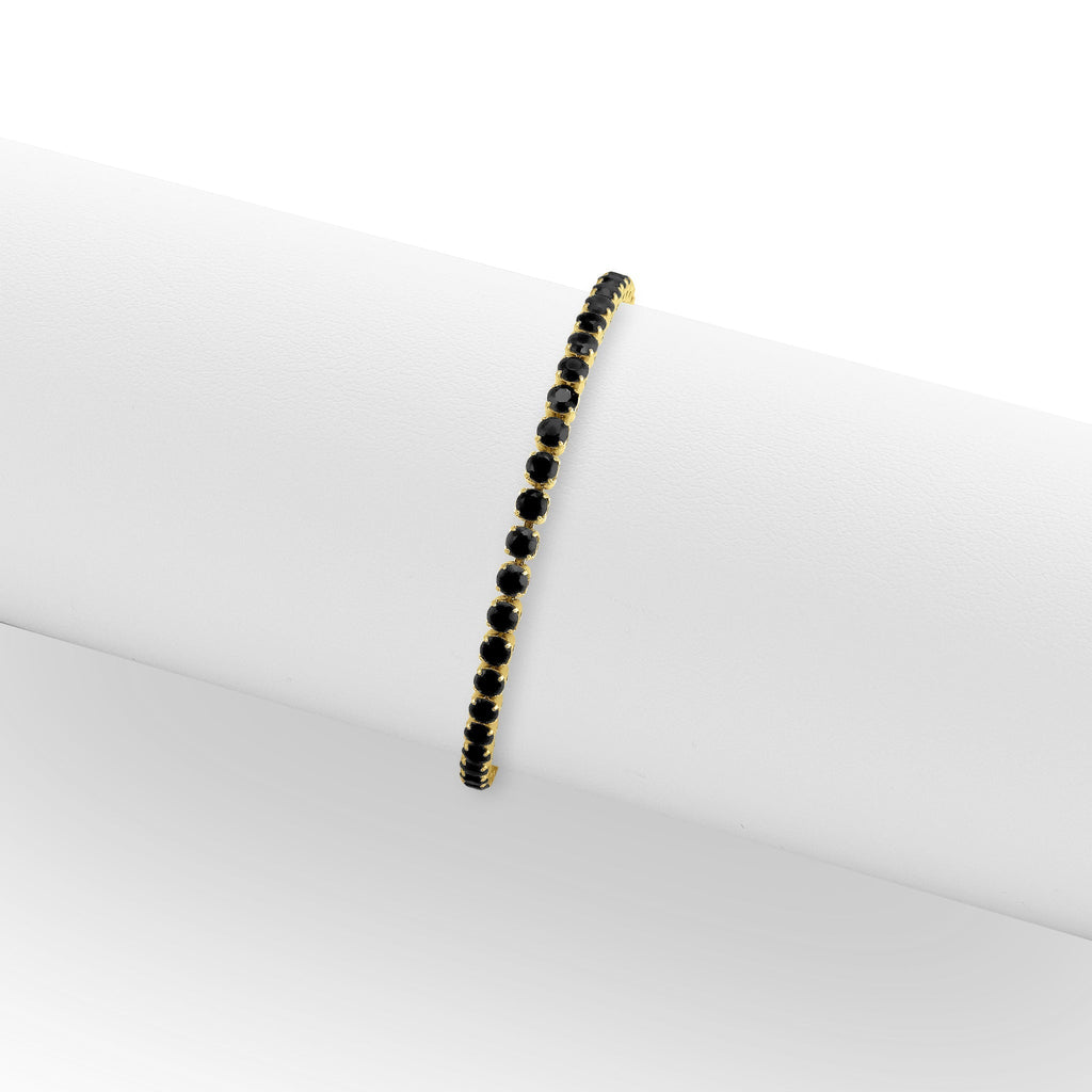 Gold Tennis Chain Bracelet – Adjustable 18K Gold Plated Stainless Steel With Jet Rhinestones - Bracelets | Sunflower Soul Boutique