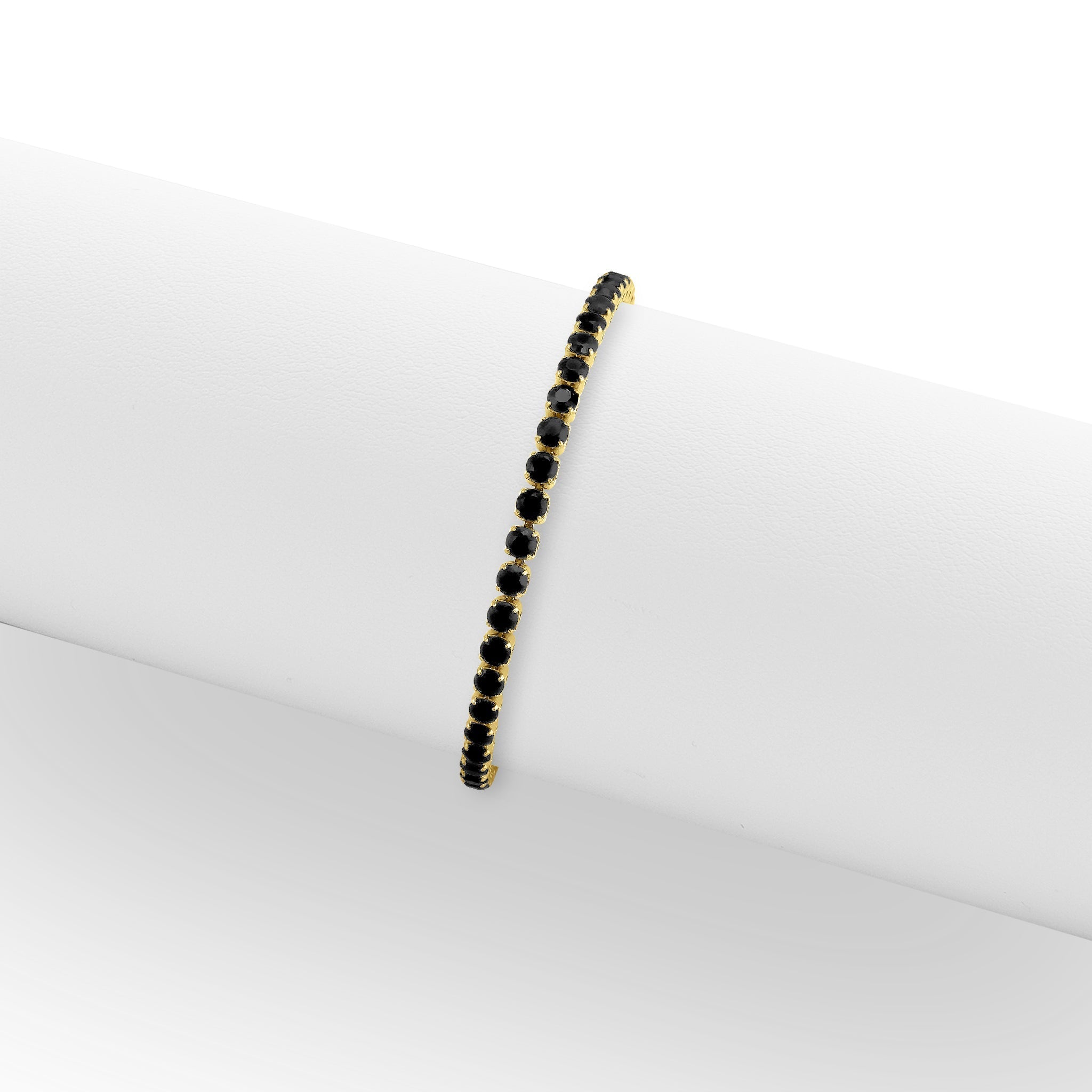 Gold Tennis Chain Bracelet – Adjustable 18K Gold Plated Stainless Steel With Jet Rhinestones - Bracelets | Sunflower Soul Boutique