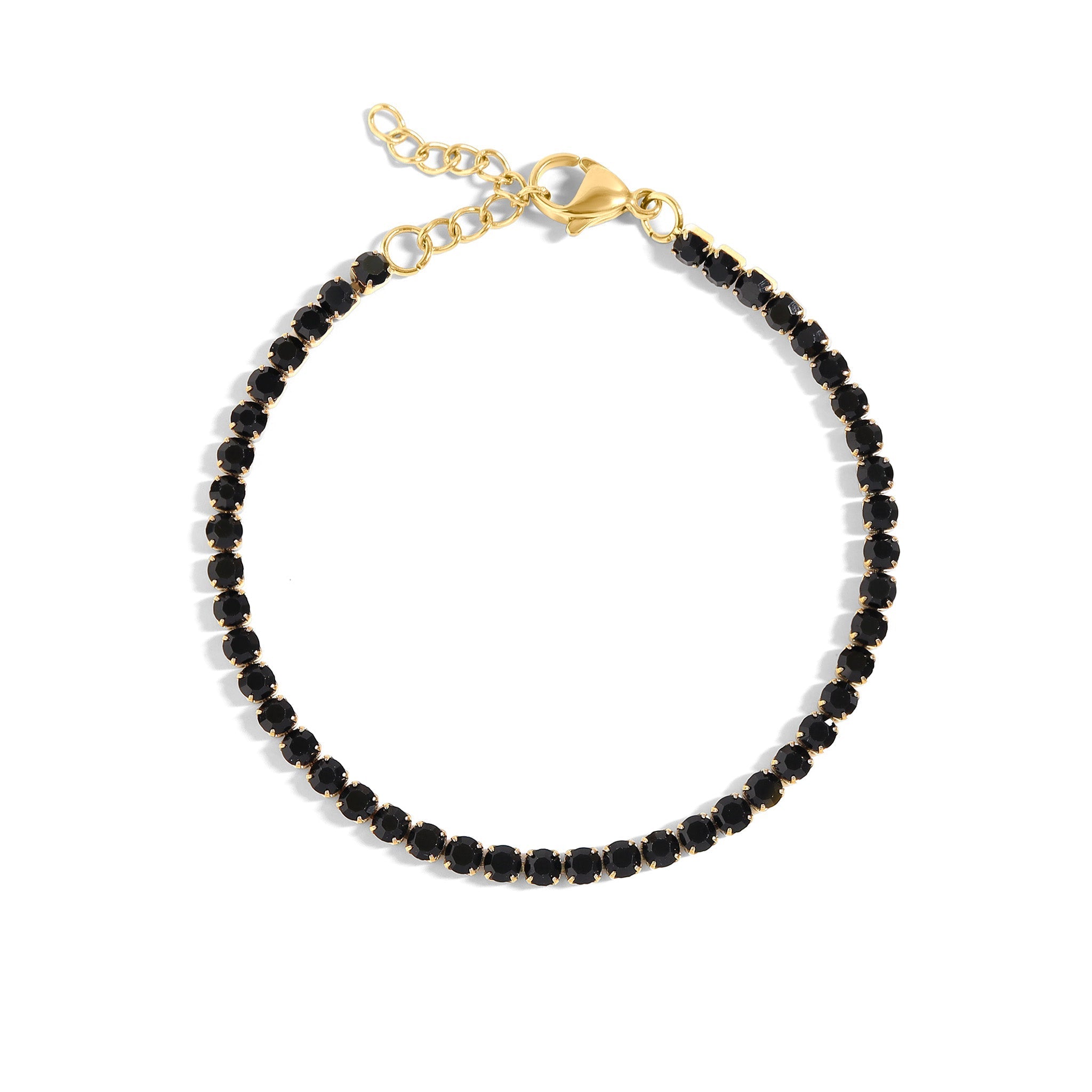Gold Tennis Chain Bracelet – Adjustable 18K Gold Plated Stainless Steel With Jet Rhinestones - Bracelets | Sunflower Soul Boutique