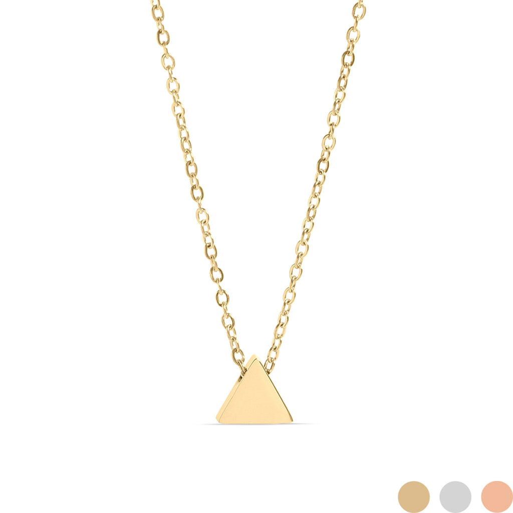 Gold Triangle Pendant Necklace – Engravable Gold Pendant with Stainless Steel Jewelry