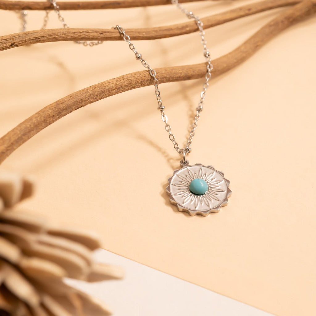 Gold Turquoise Pendant – 18K Gold Necklace | Waterproof Floral Charm - charm | Sunflower Soul Boutique