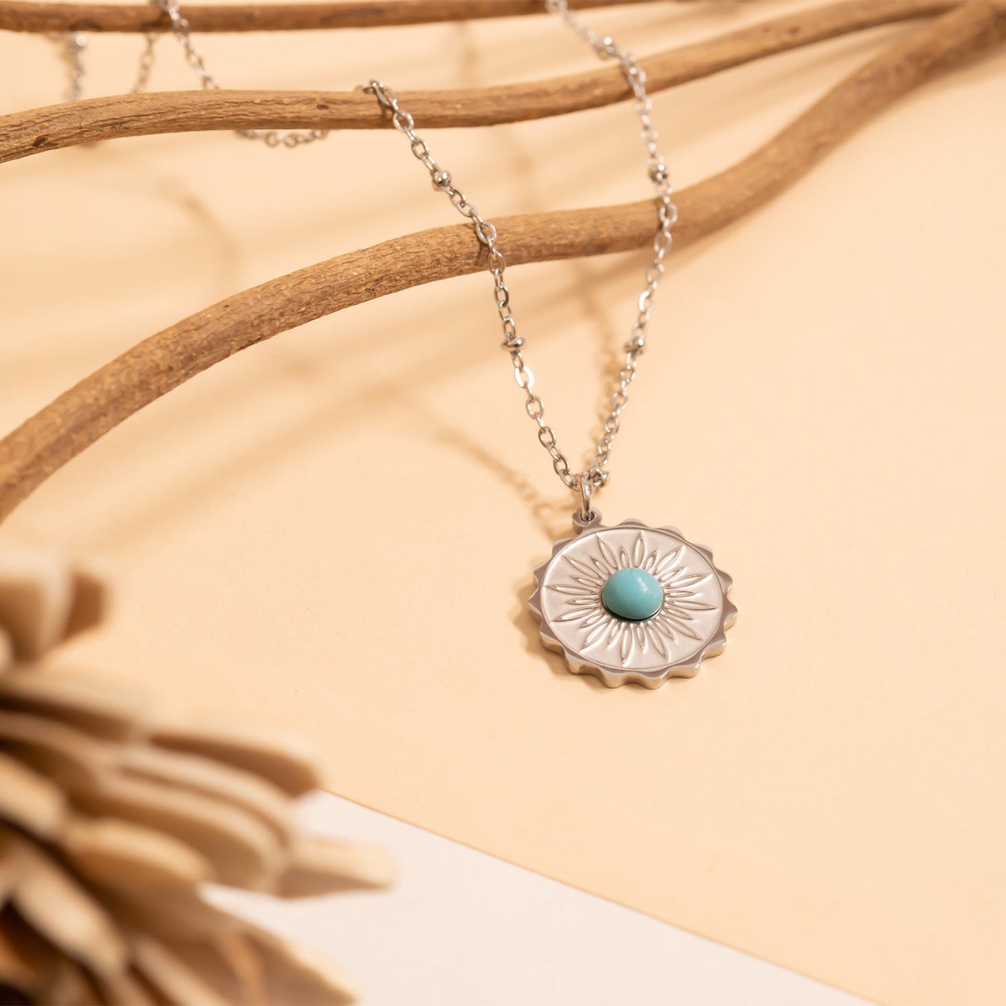Gold Turquoise Pendant – 18K Gold Necklace | Waterproof Floral Charm - charm | Sunflower Soul Boutique