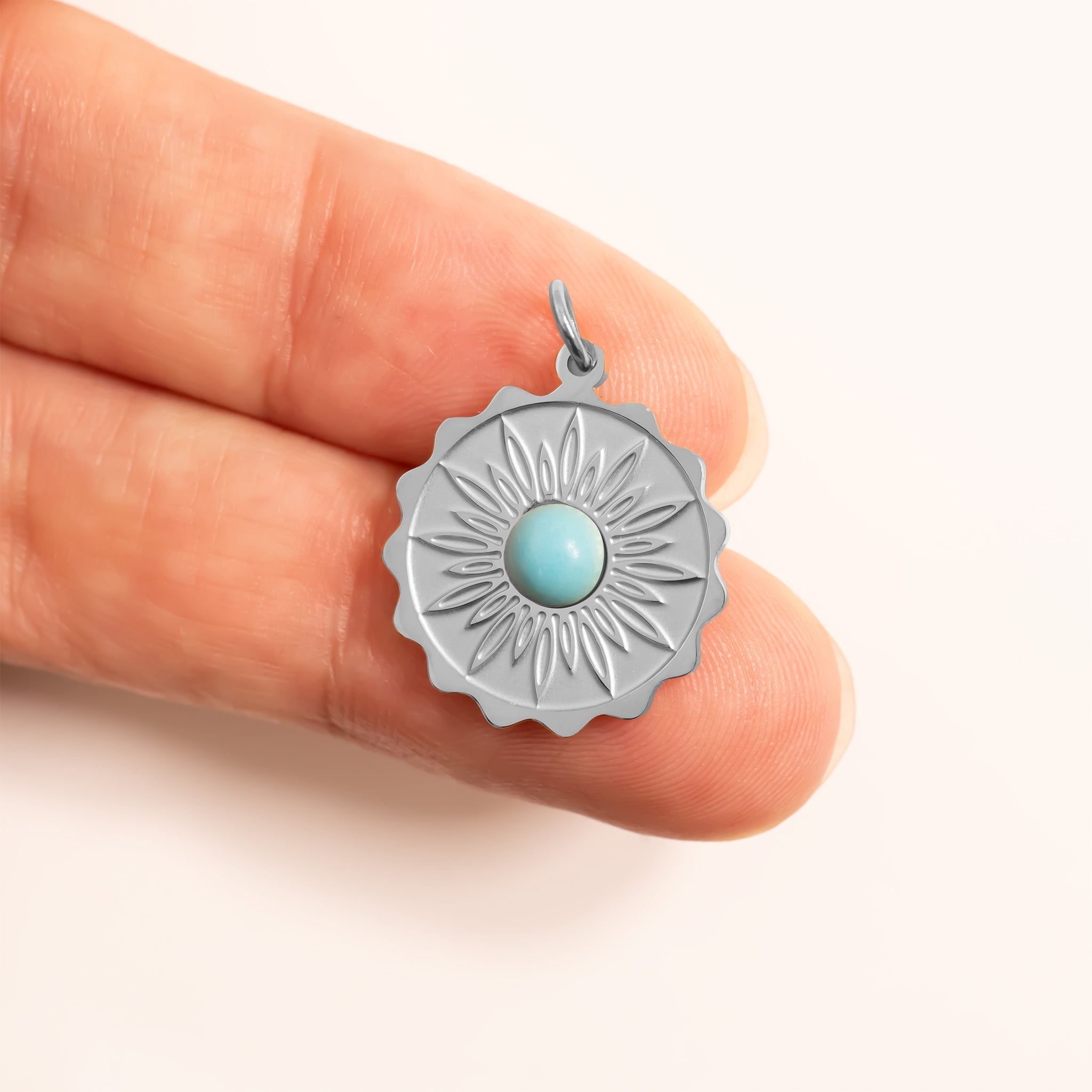 Gold Turquoise Pendant – 18K Gold Necklace | Waterproof Floral Charm - charm | Sunflower Soul Boutique