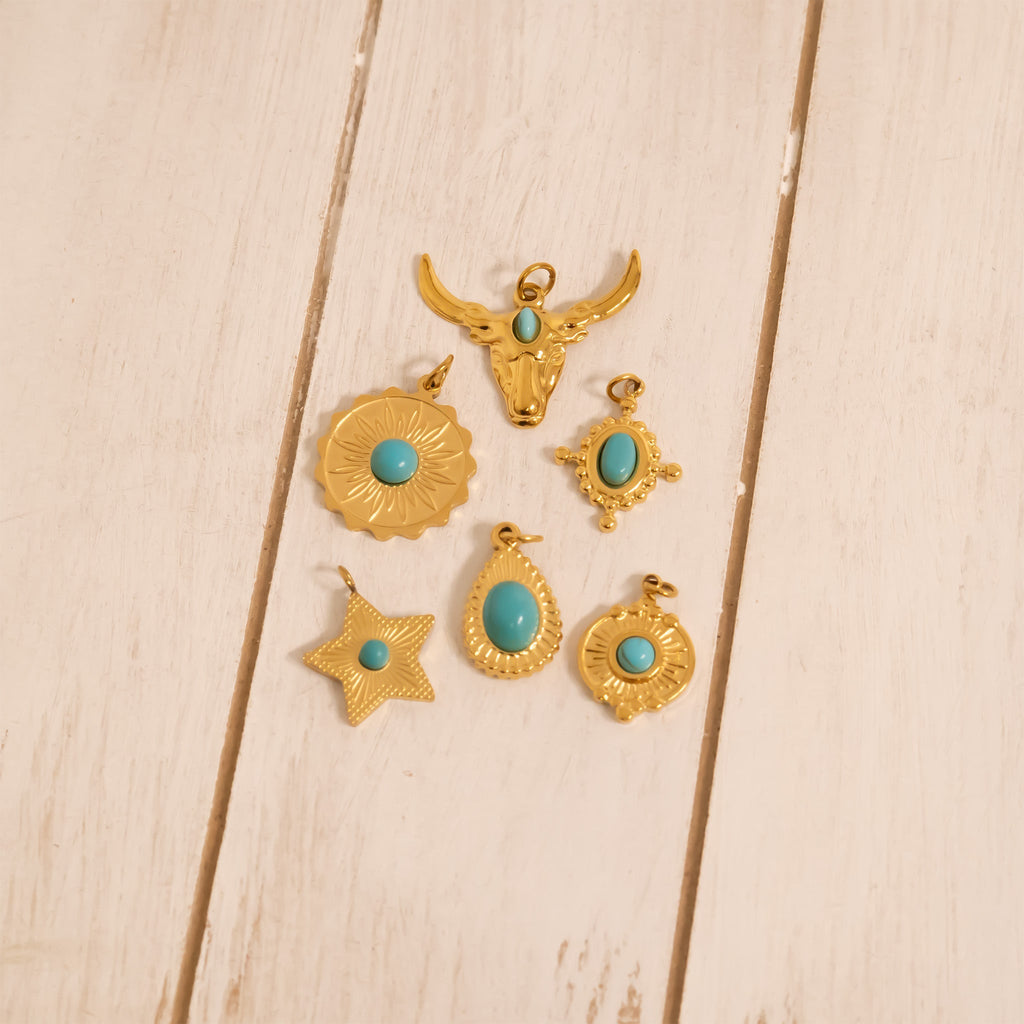 Gold Turquoise Pendant – 18K Gold Necklace | Waterproof Floral Charm - charm | Sunflower Soul Boutique