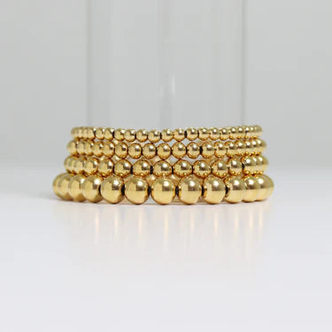 18K Gold PVD Coated Stainless Steel Metal Beaded Stretch Bracelets