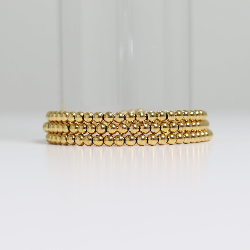 Gold Beaded Bracelet – Adjustable Stretch Stainless Steel, Hypoallergenic Jewelry