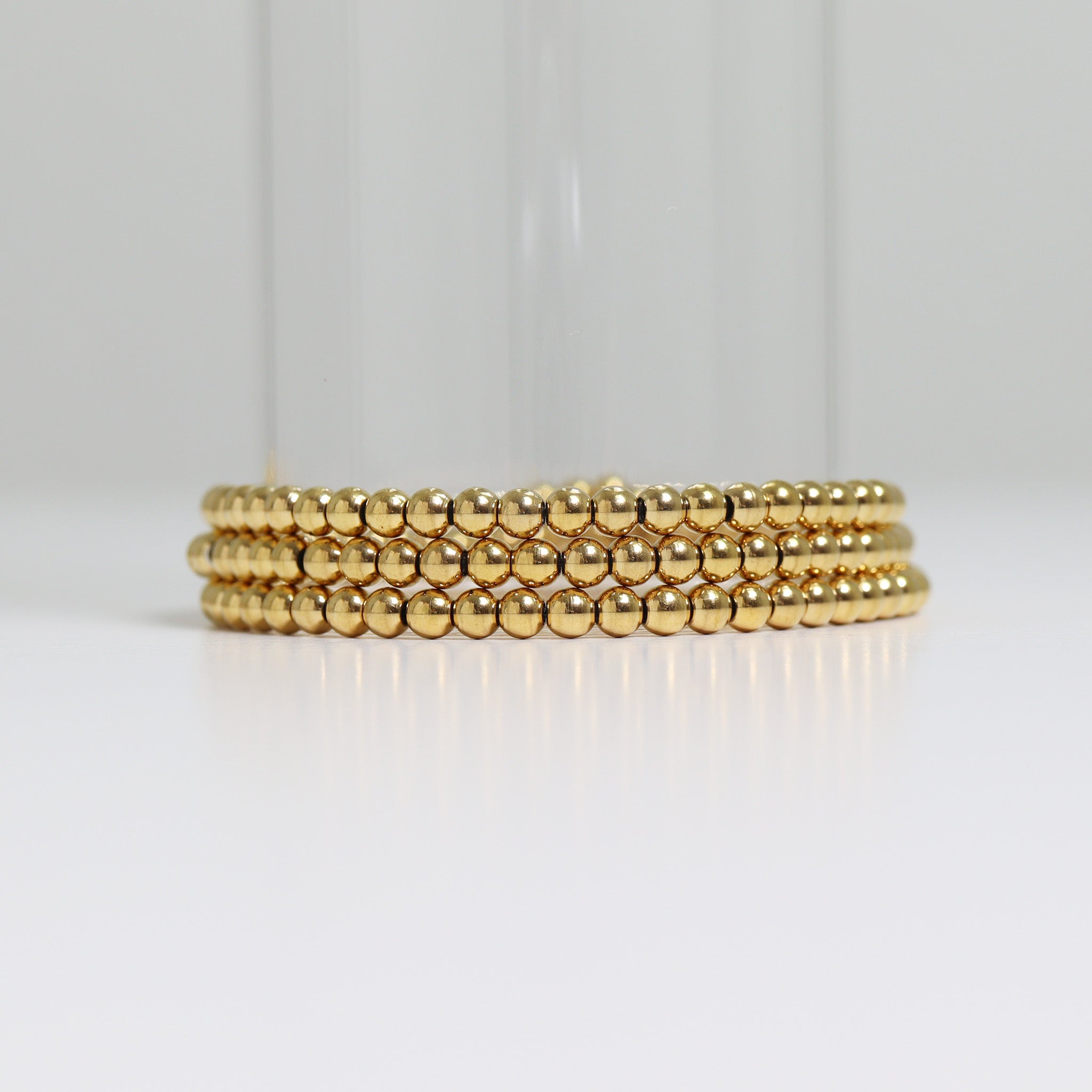 Gold Beaded Bracelet – Adjustable Stretch Stainless Steel, Hypoallergenic Jewelry