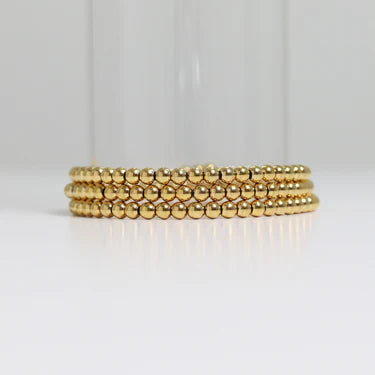 18K Gold PVD Coated Stainless Steel Metal Beaded Stretch Bracelets