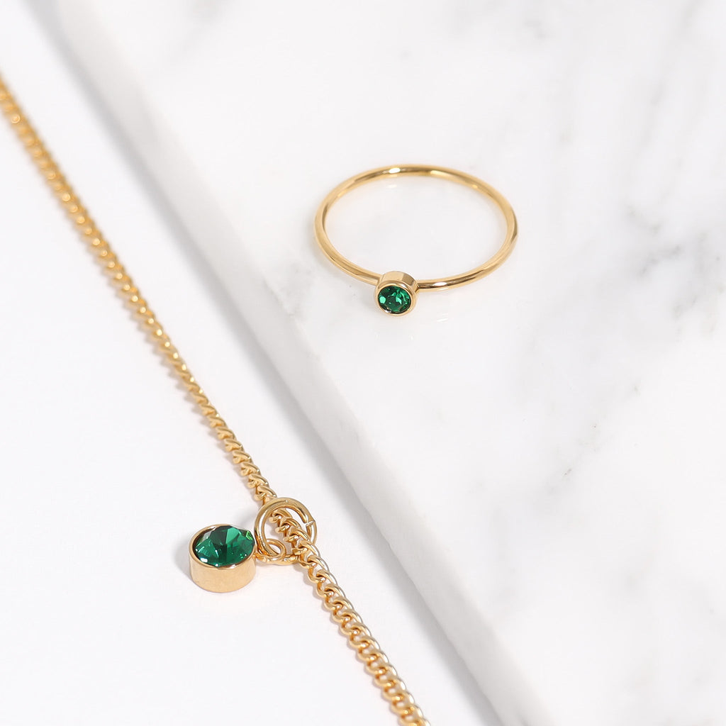 Birthstone Stacking Ring – 18K Gold PVD Stainless Steel | Hypoallergenic Daily Wear