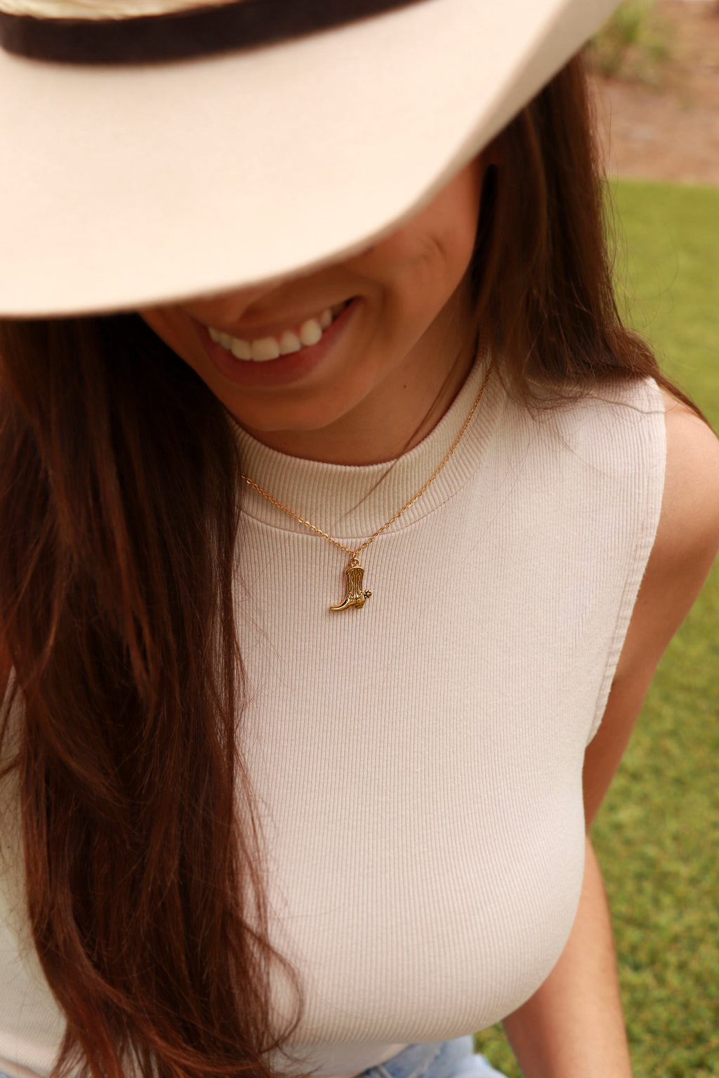 Cowboy Boot Pendant – 18K Gold Stainless Steel Western Jewelry Charm