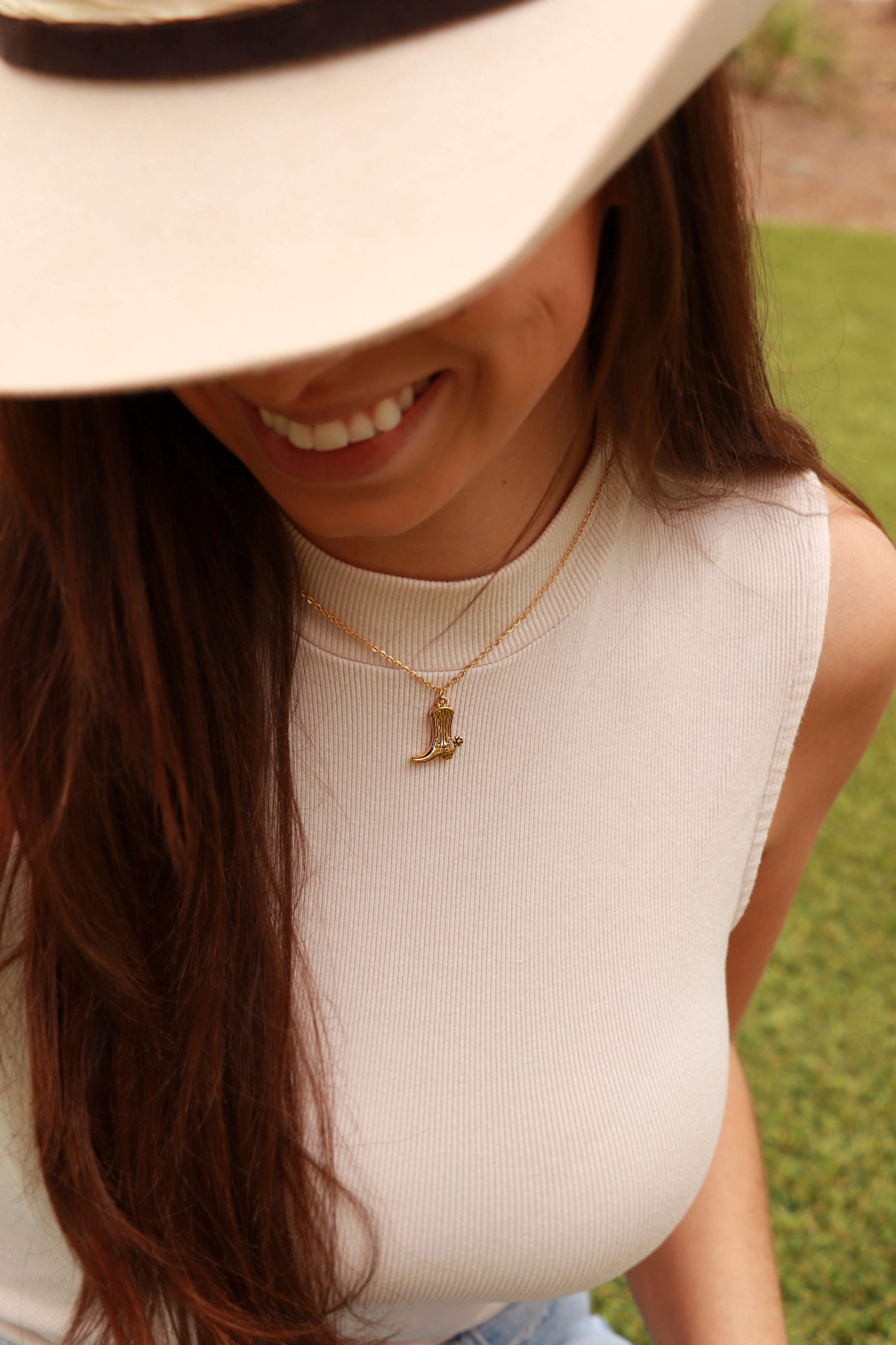 Cowboy Boot Pendant – 18K Gold Stainless Steel Western Jewelry Charm