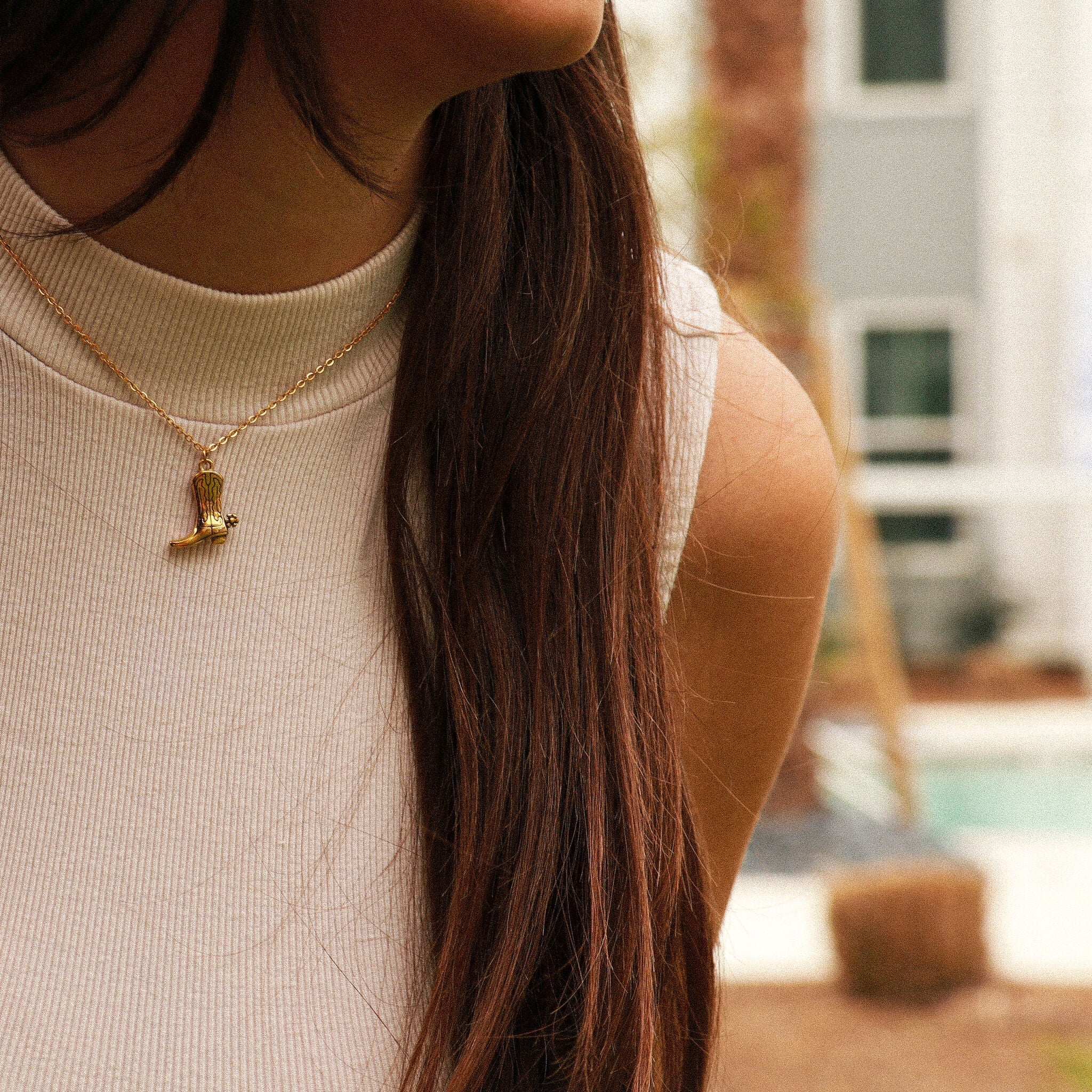 Cowboy Boot Pendant – 18K Gold Stainless Steel Western Jewelry Charm