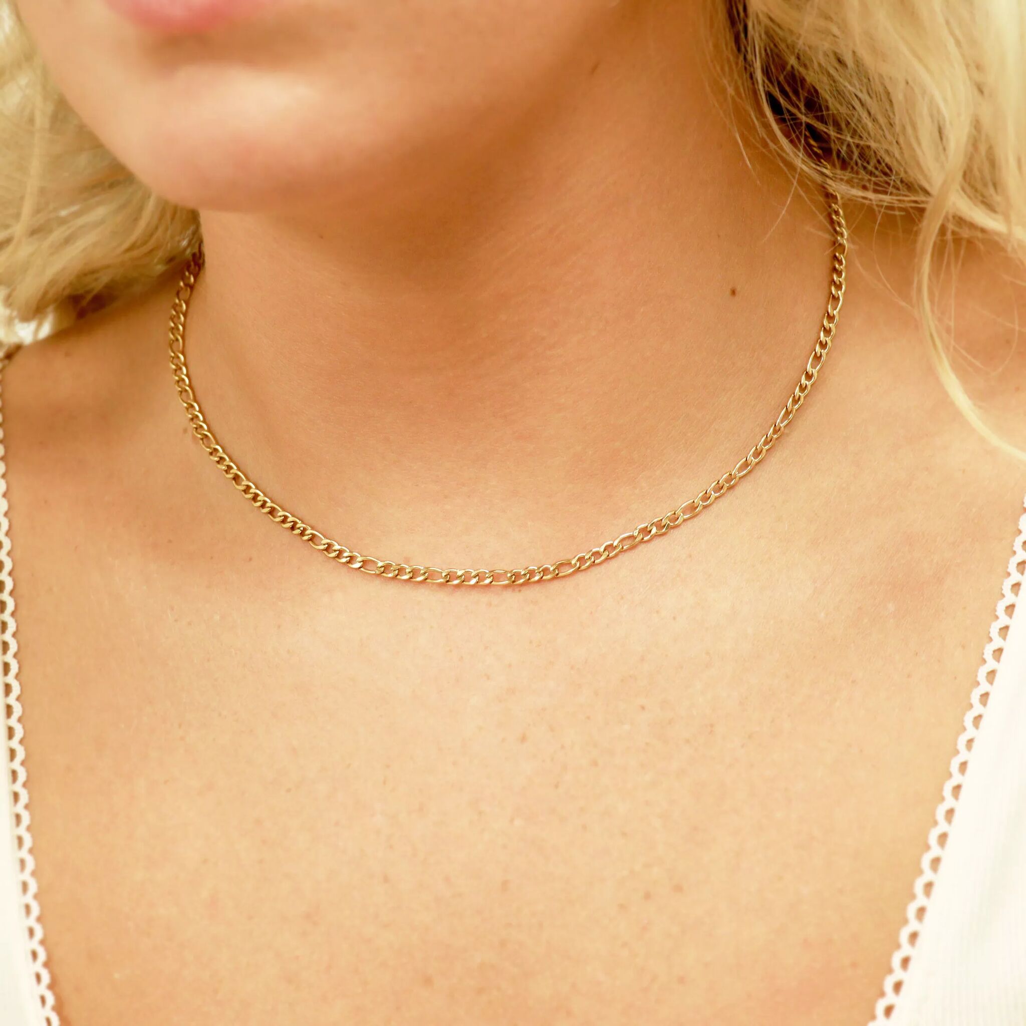 Figaro Chain Necklace – 18K Gold Jewelry | Tarnish Resistant, Waterproof Design