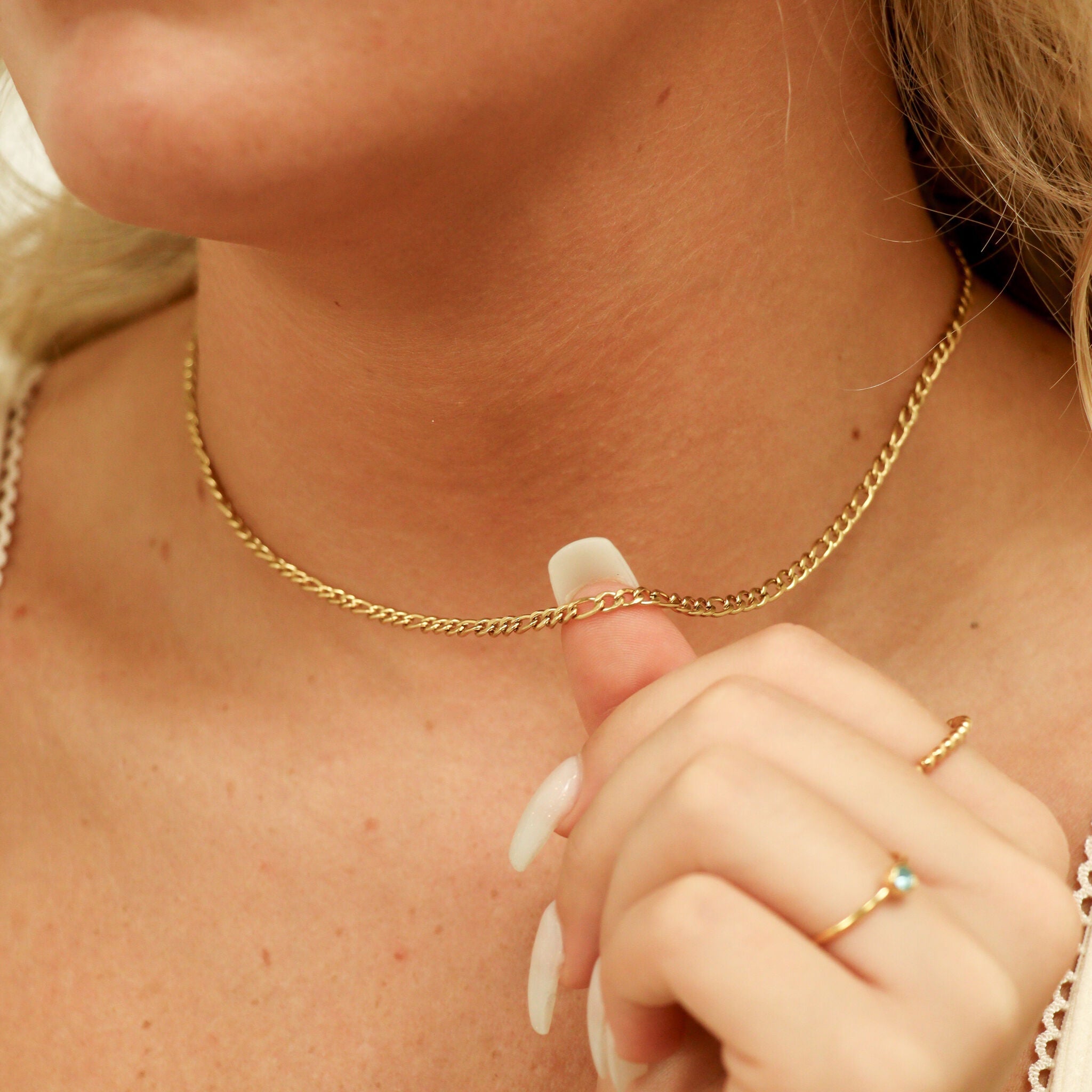 Figaro Chain Necklace – 18K Gold Jewelry | Tarnish Resistant, Waterproof Design