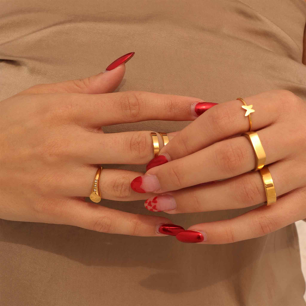 Engraved Gold Signet Ring – 18K Gold Plated Stainless Steel With CZ Stones