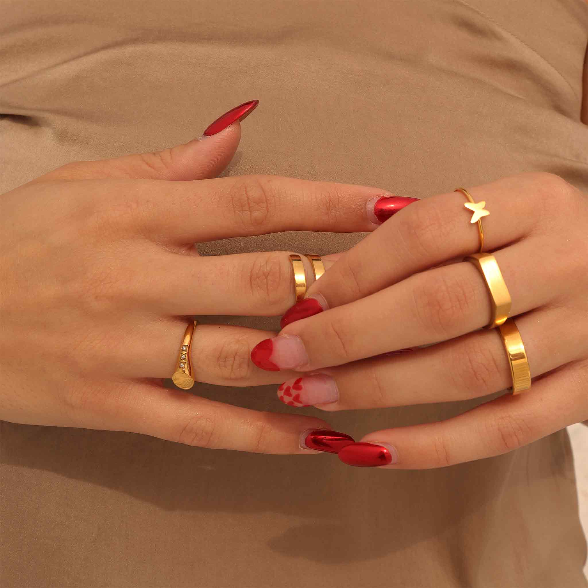 Engraved Gold Signet Ring – 18K Gold Plated Stainless Steel With CZ Stones