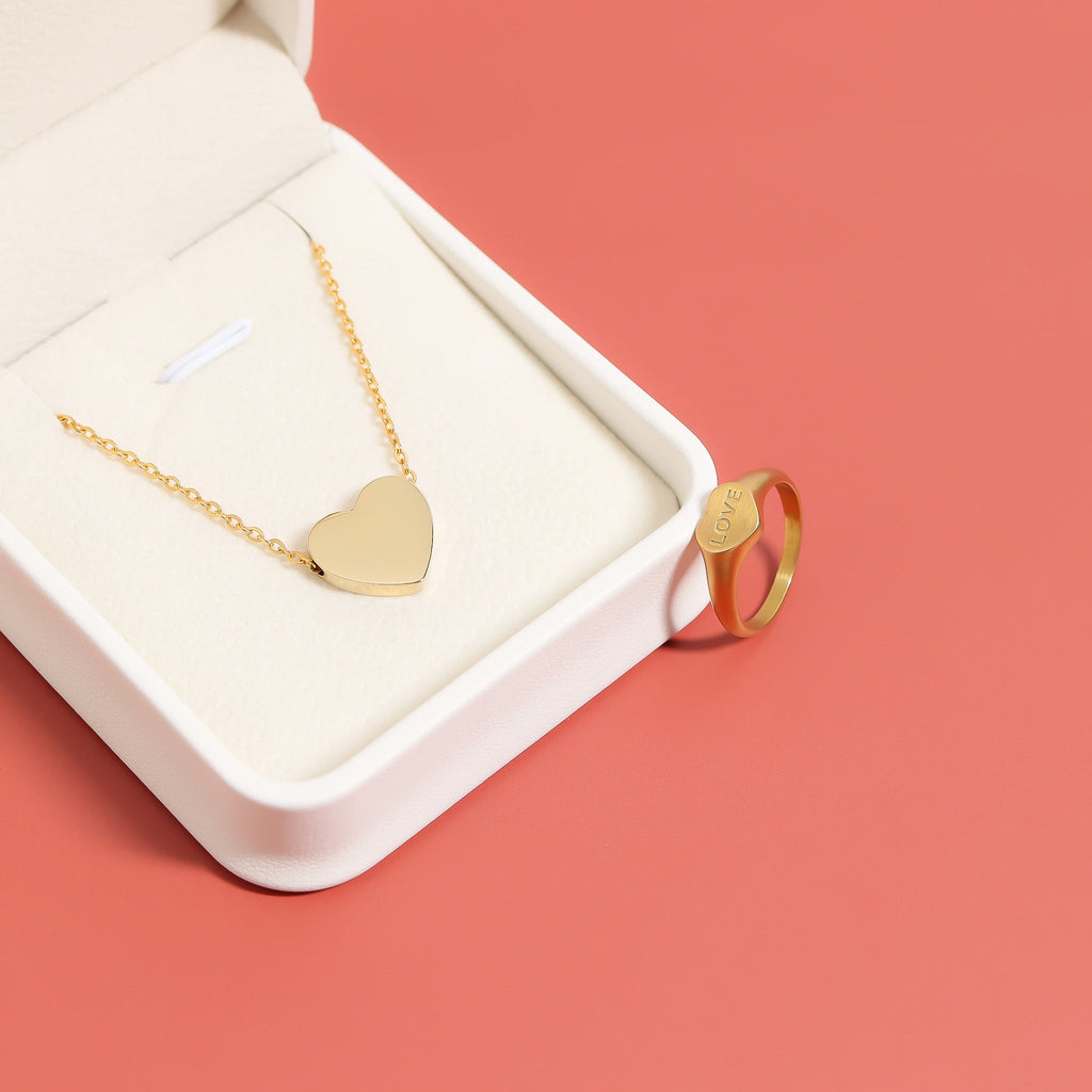 18K Gold Heart Necklace – Durable Stainless Steel Blank Pendant for Engraving