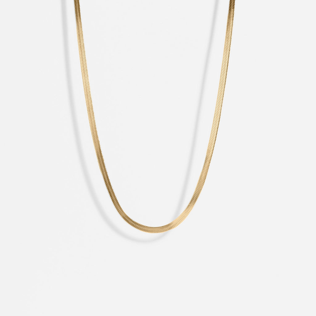 Herringbone Chain Necklace – 18K Gold Waterproof Flat Stainless Steel Jewelry