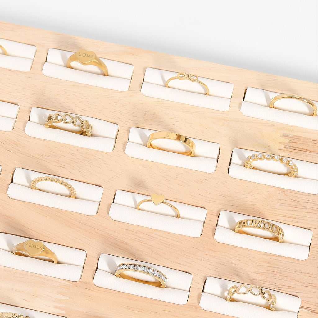 18K Gold Stacking Ring – Beaded Stainless Steel CZ Band, Hypoallergenic Jewelry