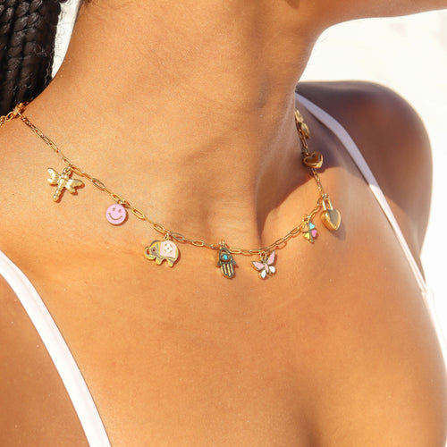 18K Gold Charm – Pink Smiley Face Pendant | PVD Coated Stainless Steel Jewelry