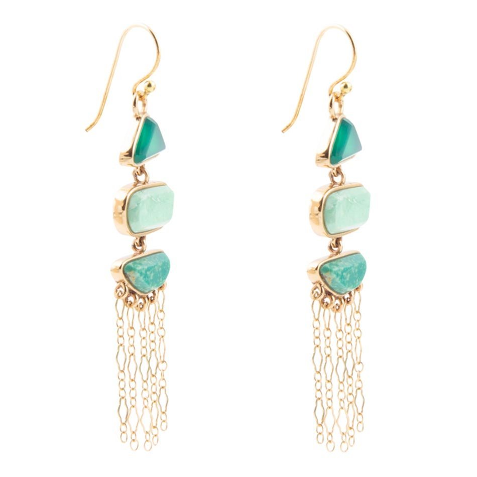 Green Multi Stone Golden Drop Earrings