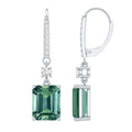 Green Sapphire Drop Earrings - Lab Grown Emerald Cut Silver Jewelry With Moissanite
