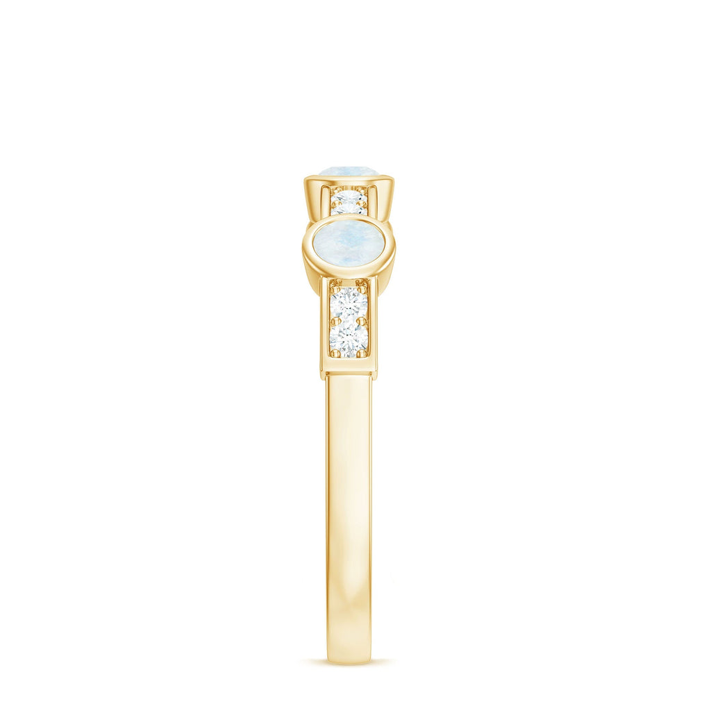 Half Eternity Ring – Moonstone & Diamond Bezel Setting | Lightweight Elegant Jewelry