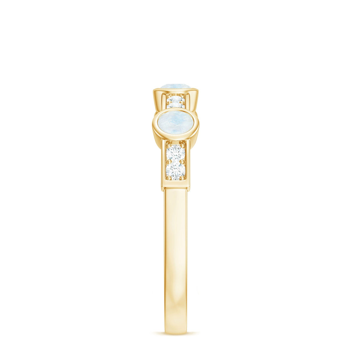Half Eternity Ring – Moonstone & Diamond Bezel Setting | Lightweight Elegant Jewelry