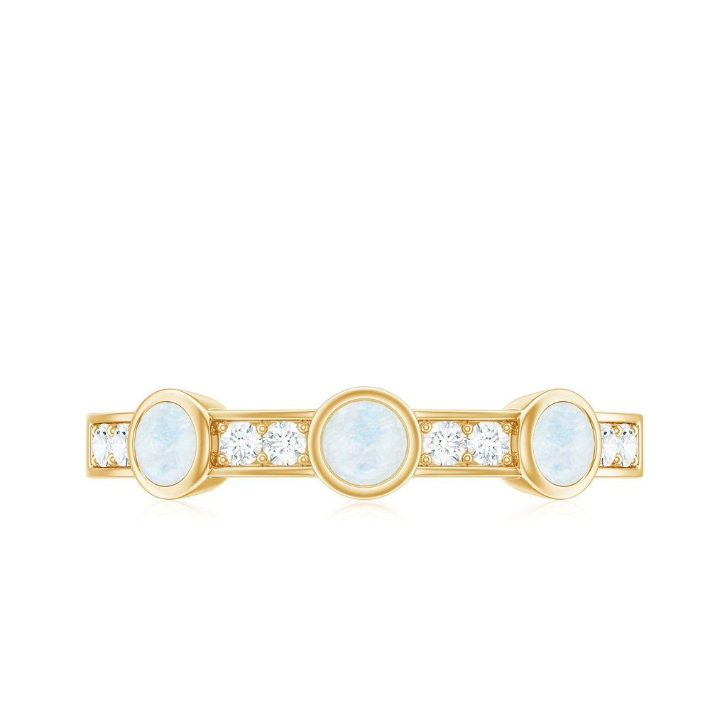Half Eternity Ring – Moonstone & Diamond Bezel Setting | Lightweight Elegant Jewelry