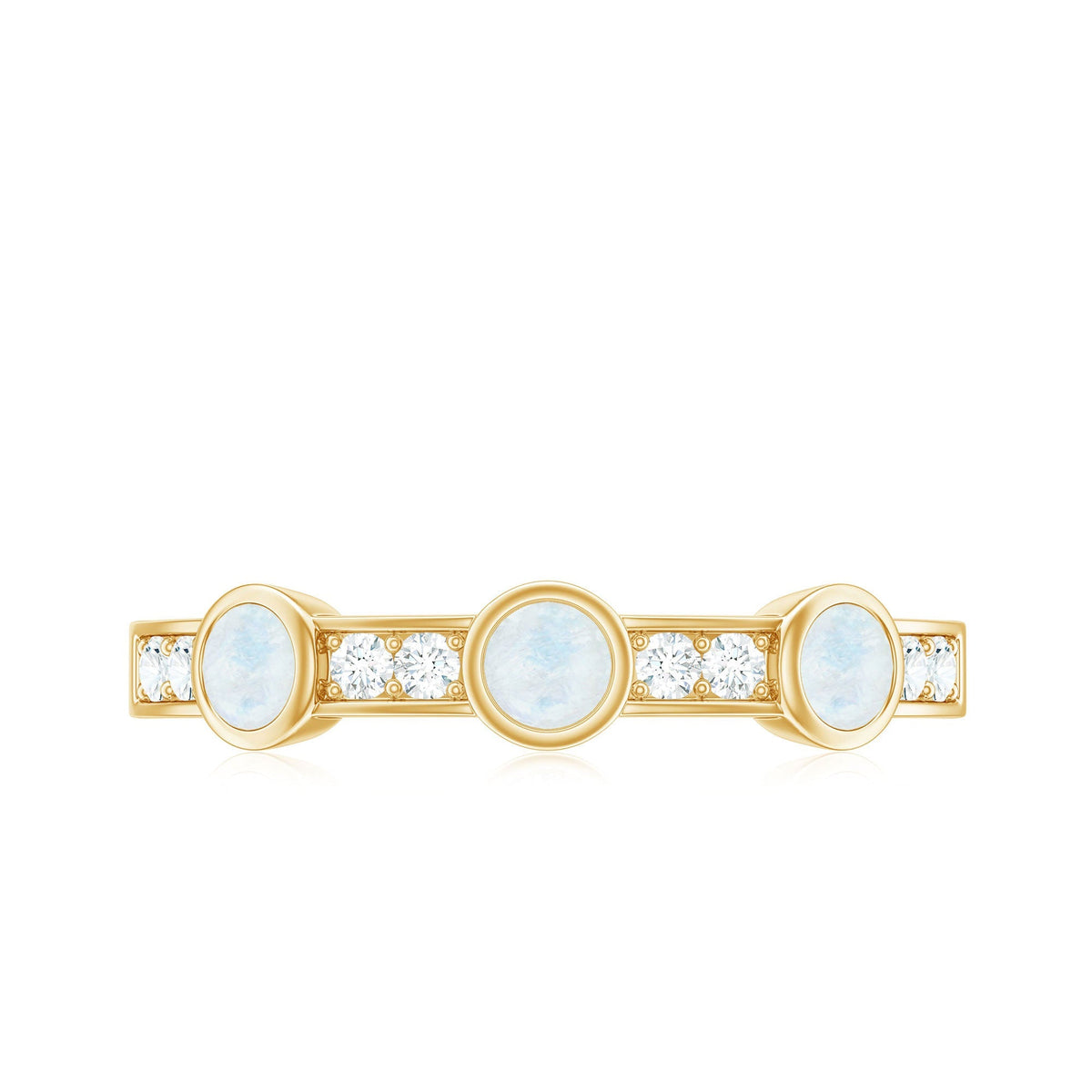 Half Eternity Ring – Moonstone & Diamond Bezel Setting | Lightweight Elegant Jewelry