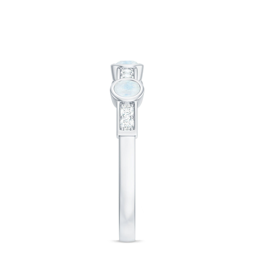 Half Eternity Ring – Moonstone & Diamond Bezel Setting | Lightweight Elegant Jewelry
