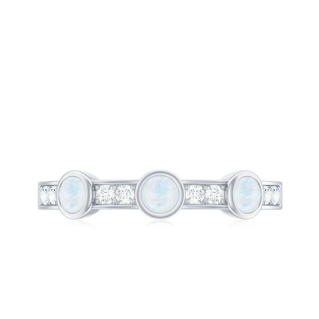 Half Eternity Ring – Moonstone & Diamond Bezel Setting | Lightweight Elegant Jewelry