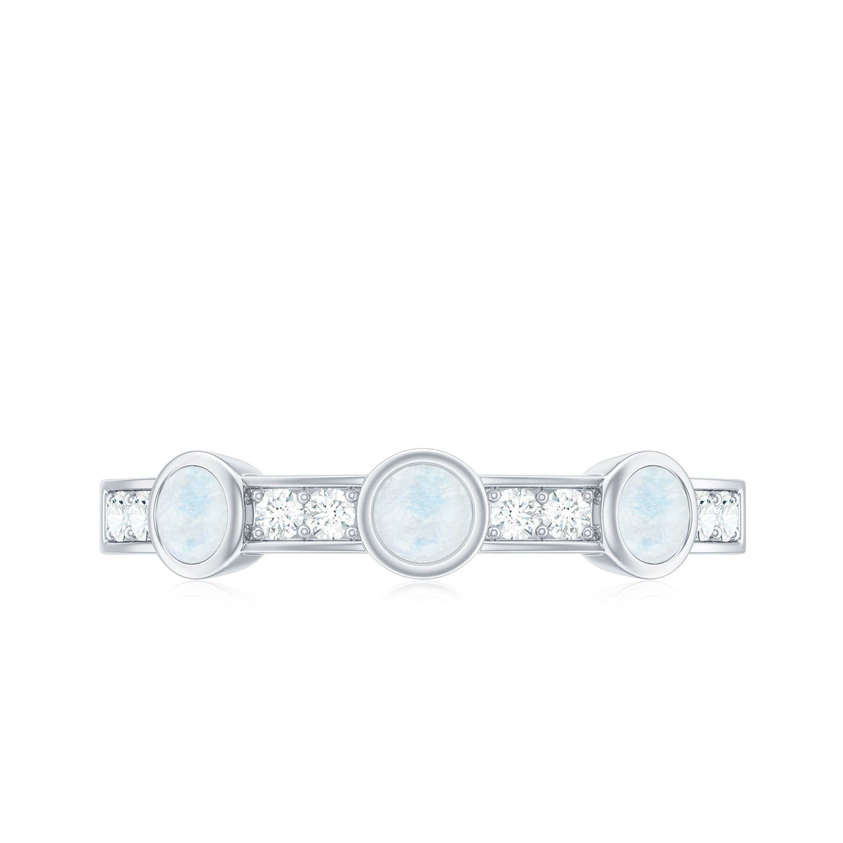 Half Eternity Ring – Moonstone & Diamond Bezel Setting | Lightweight Elegant Jewelry