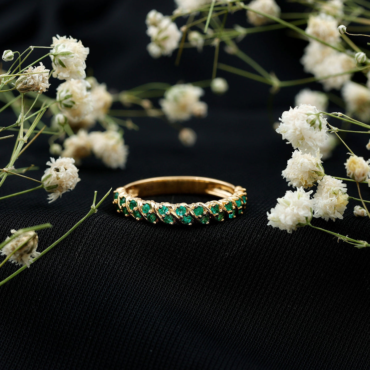 Half Eternity Wedding Band – Emerald Wedding Ring with AAA Quality Emeralds