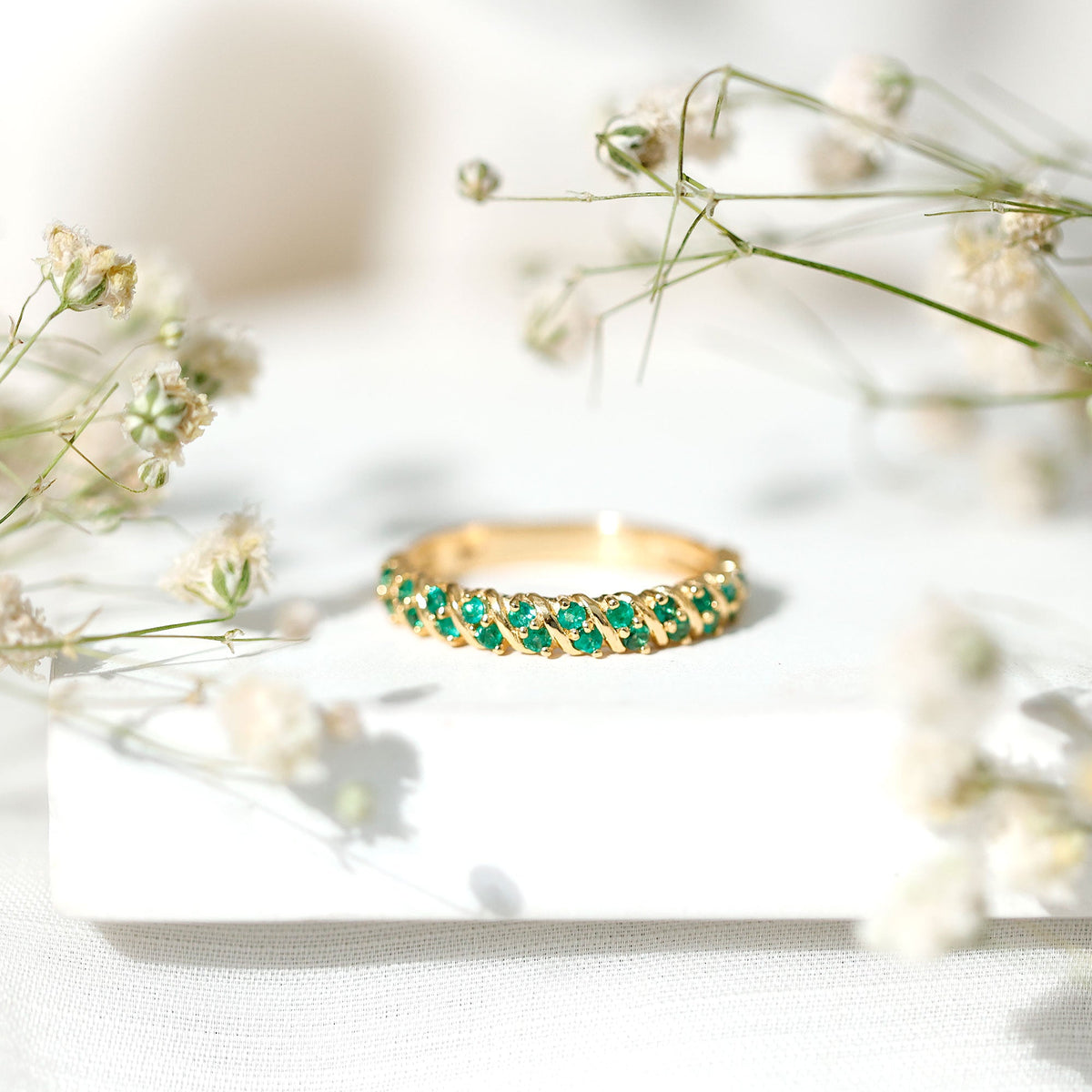 Half Eternity Wedding Band – Emerald Wedding Ring with AAA Quality Emeralds