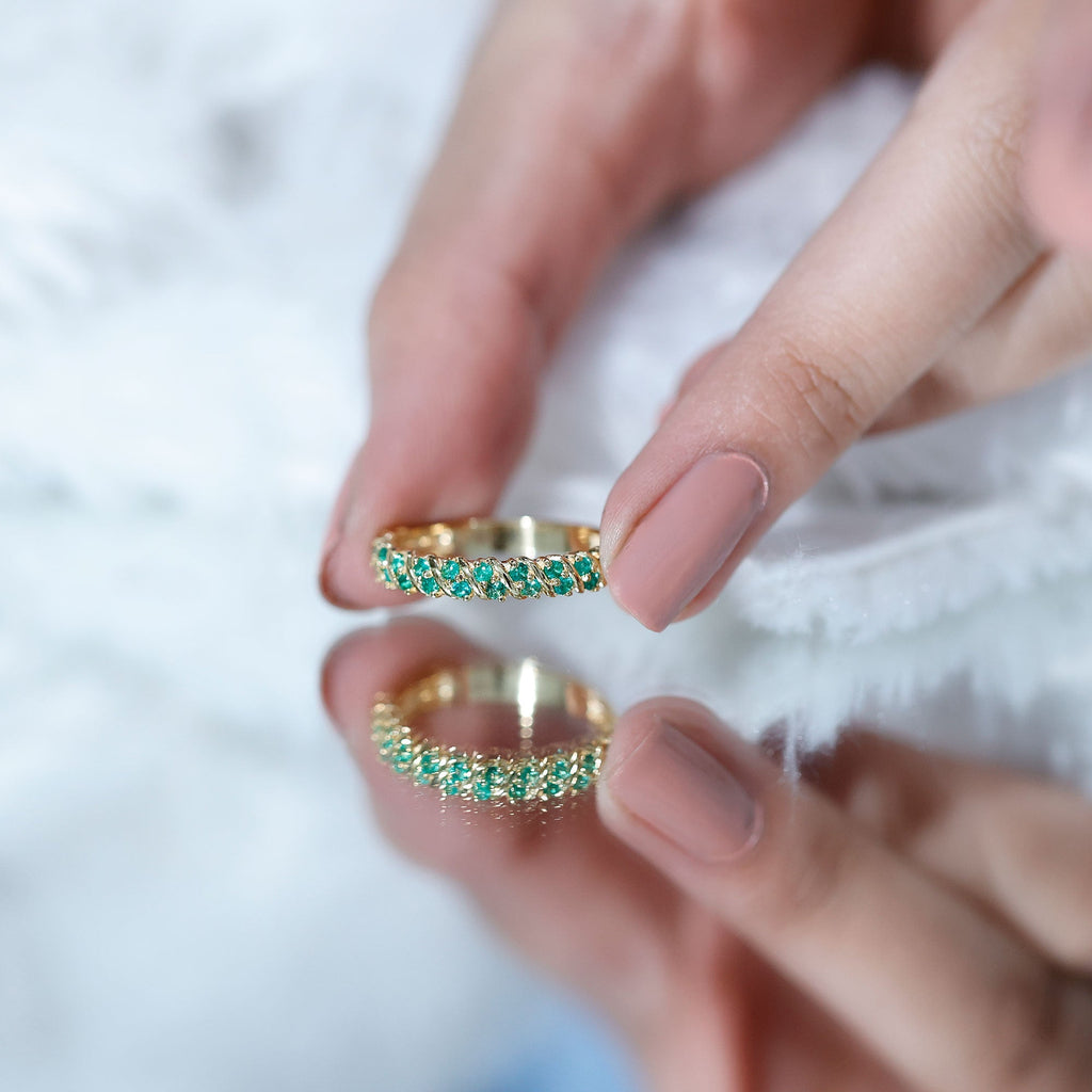 Half Eternity Wedding Band – Emerald Wedding Ring with AAA Quality Emeralds