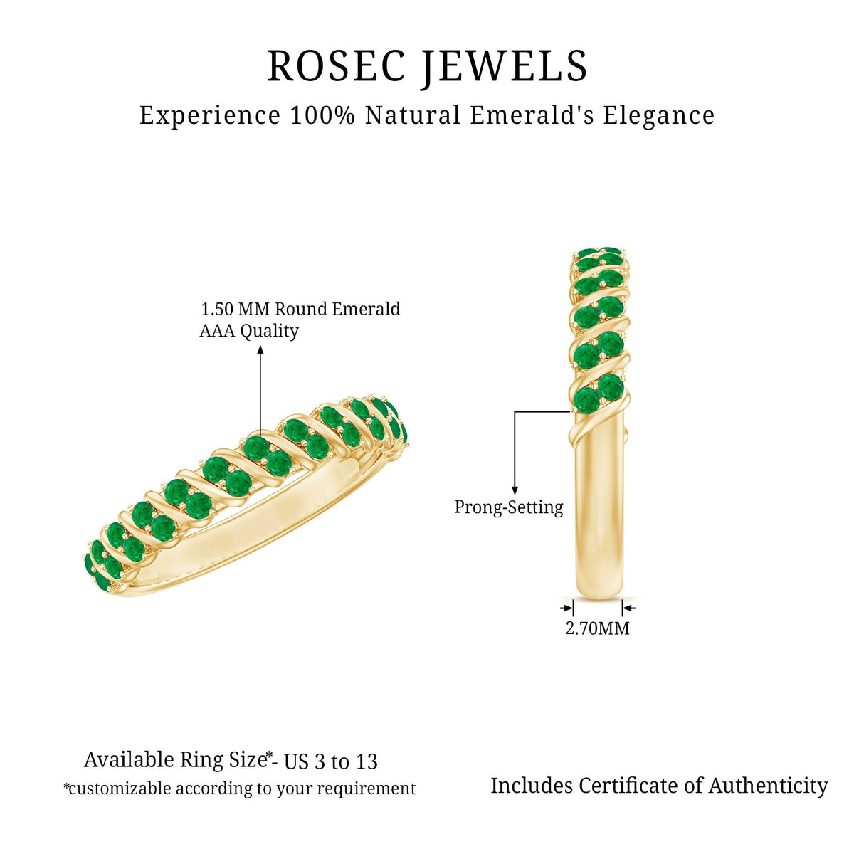 Half Eternity Wedding Band – Emerald Wedding Ring with AAA Quality Emeralds