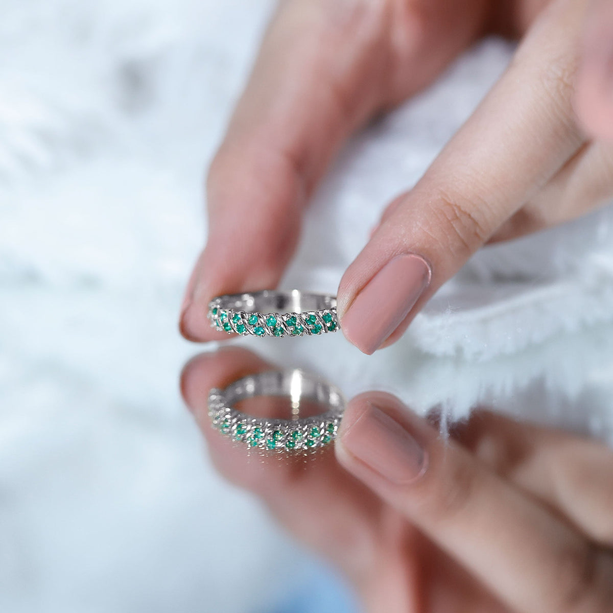 Half Eternity Wedding Band – Emerald Wedding Ring with AAA Quality Emeralds