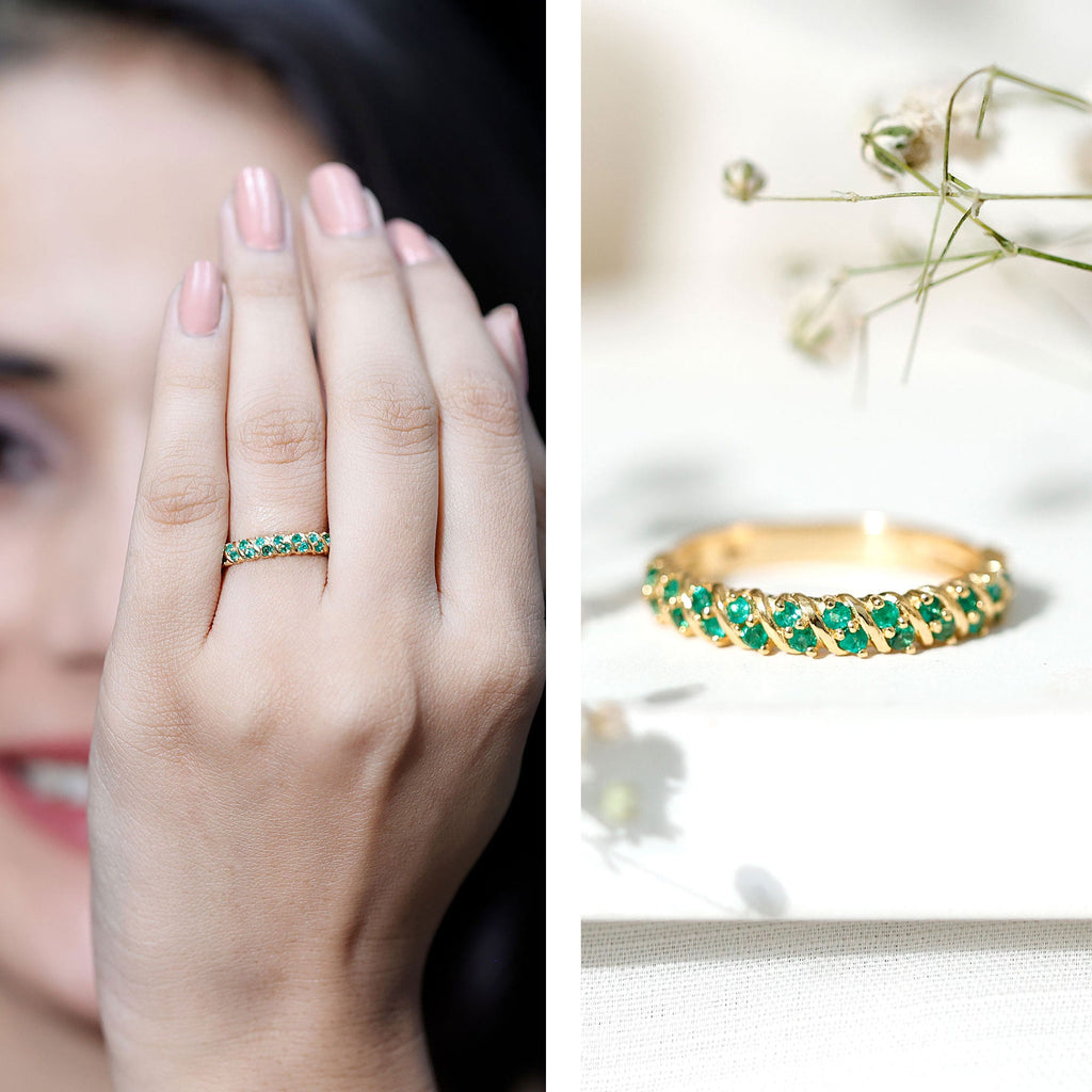 Half Eternity Wedding Band – Emerald Wedding Ring with AAA Quality Emeralds
