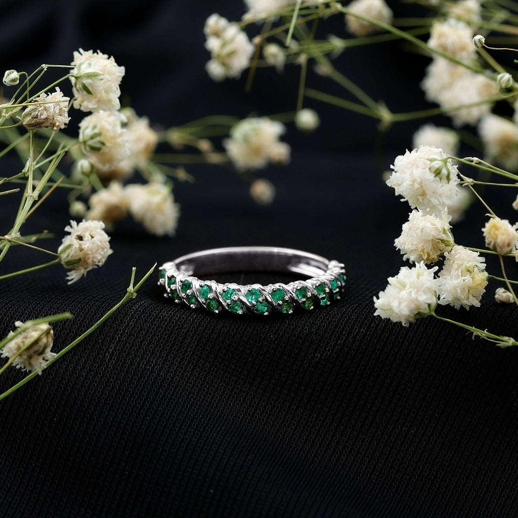 Half Eternity Wedding Band – Emerald Wedding Ring with AAA Quality Emeralds
