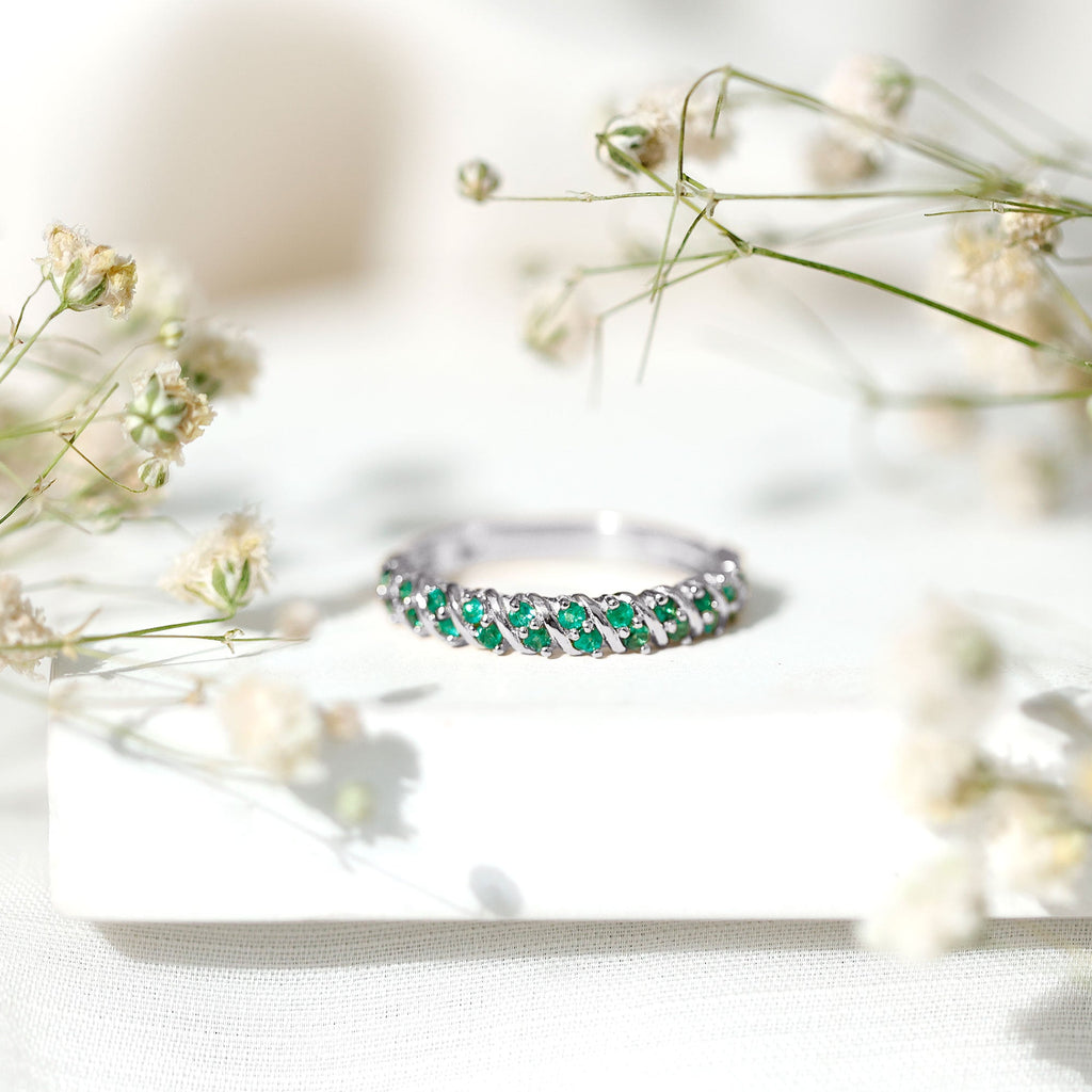 Half Eternity Wedding Band – Emerald Wedding Ring with AAA Quality Emeralds