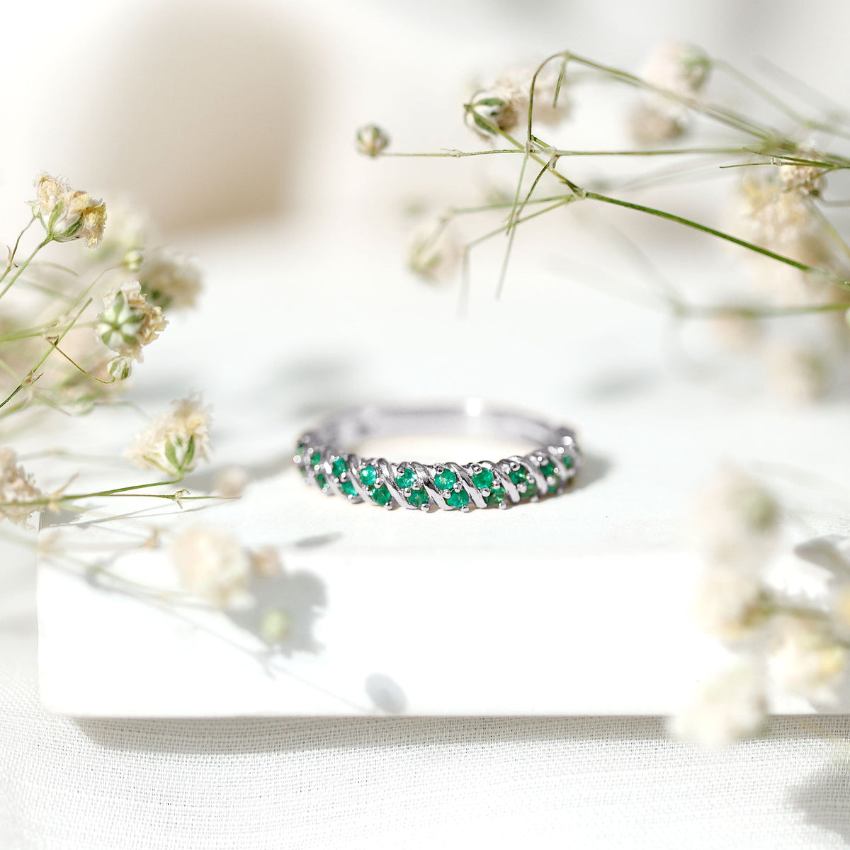 Half Eternity Wedding Band – Emerald Wedding Ring with AAA Quality Emeralds