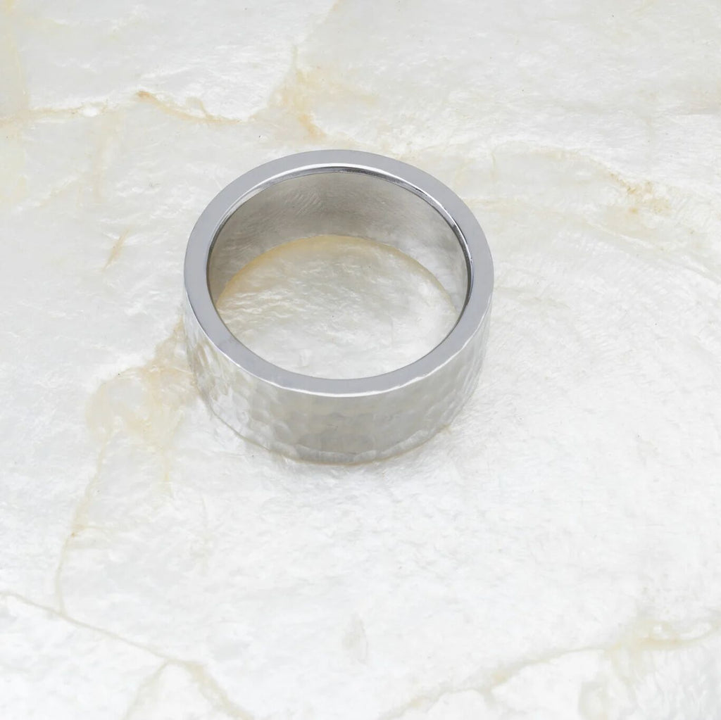 Hammered Statement Ring – 18K Gold Textured Stainless Steel Band | Artisan - Rings | Sunflower Soul Boutique