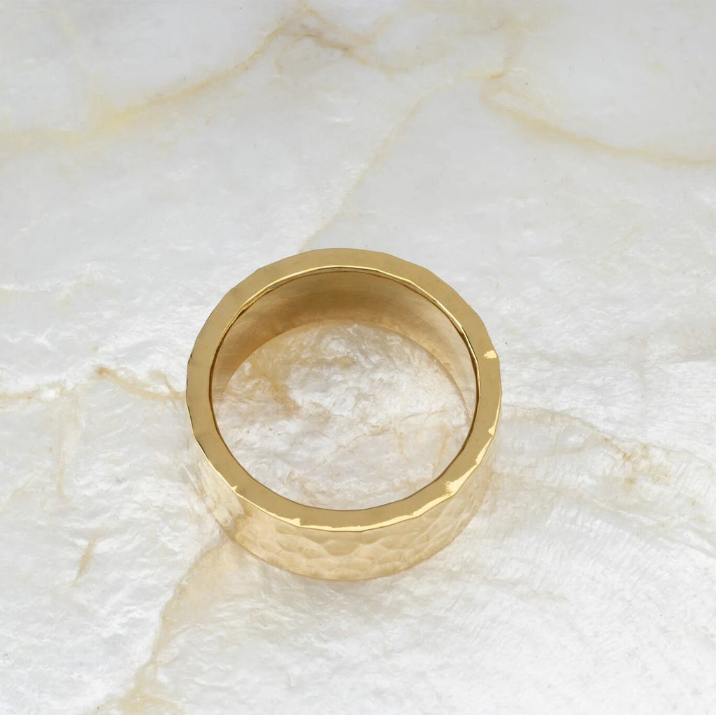 Hammered Statement Ring – 18K Gold Textured Stainless Steel Band | Artisan - Rings | Sunflower Soul Boutique