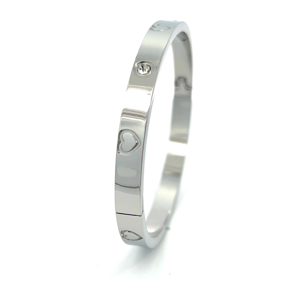 Heart Bangle Bracelet Stainless Steel - 18K Gold Plated Stacked Bangle