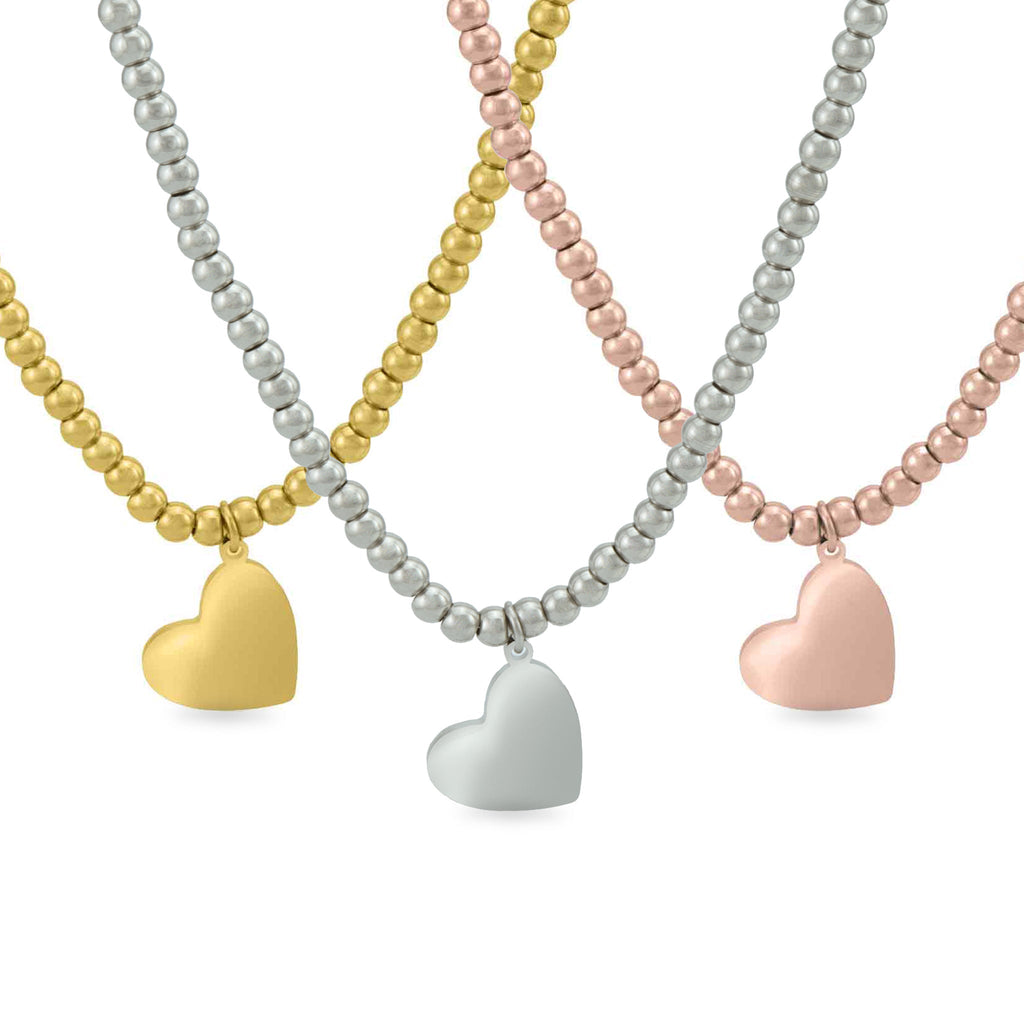 Heart Beaded Necklace - 18K PVD Coated Stainless Steel Engraved Pendant Jewelry - Necklaces | Sunflower Soul Boutique